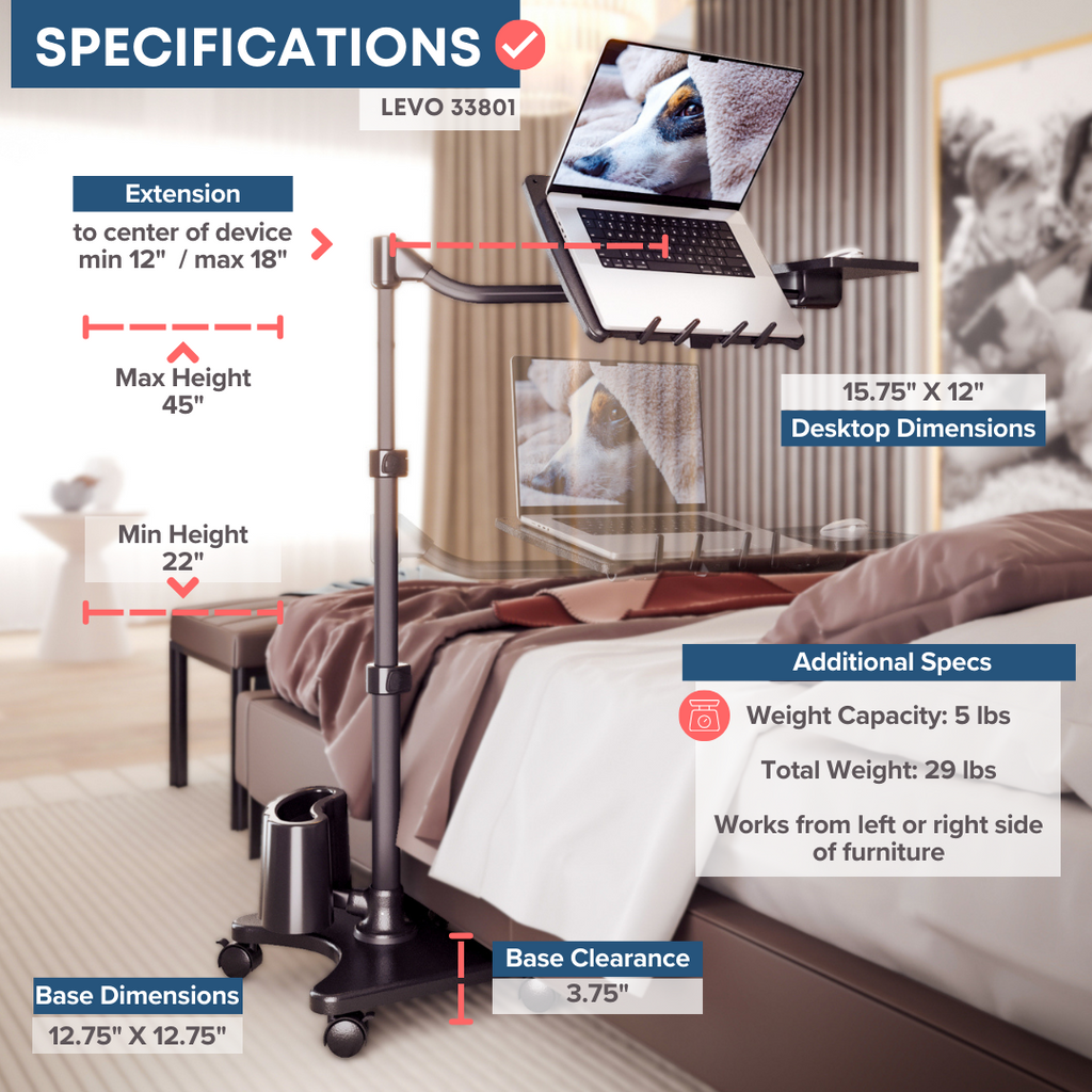 WS-10 Mobile Adjustable Laptop Stand with Wheels – Height & Angle Adjustable