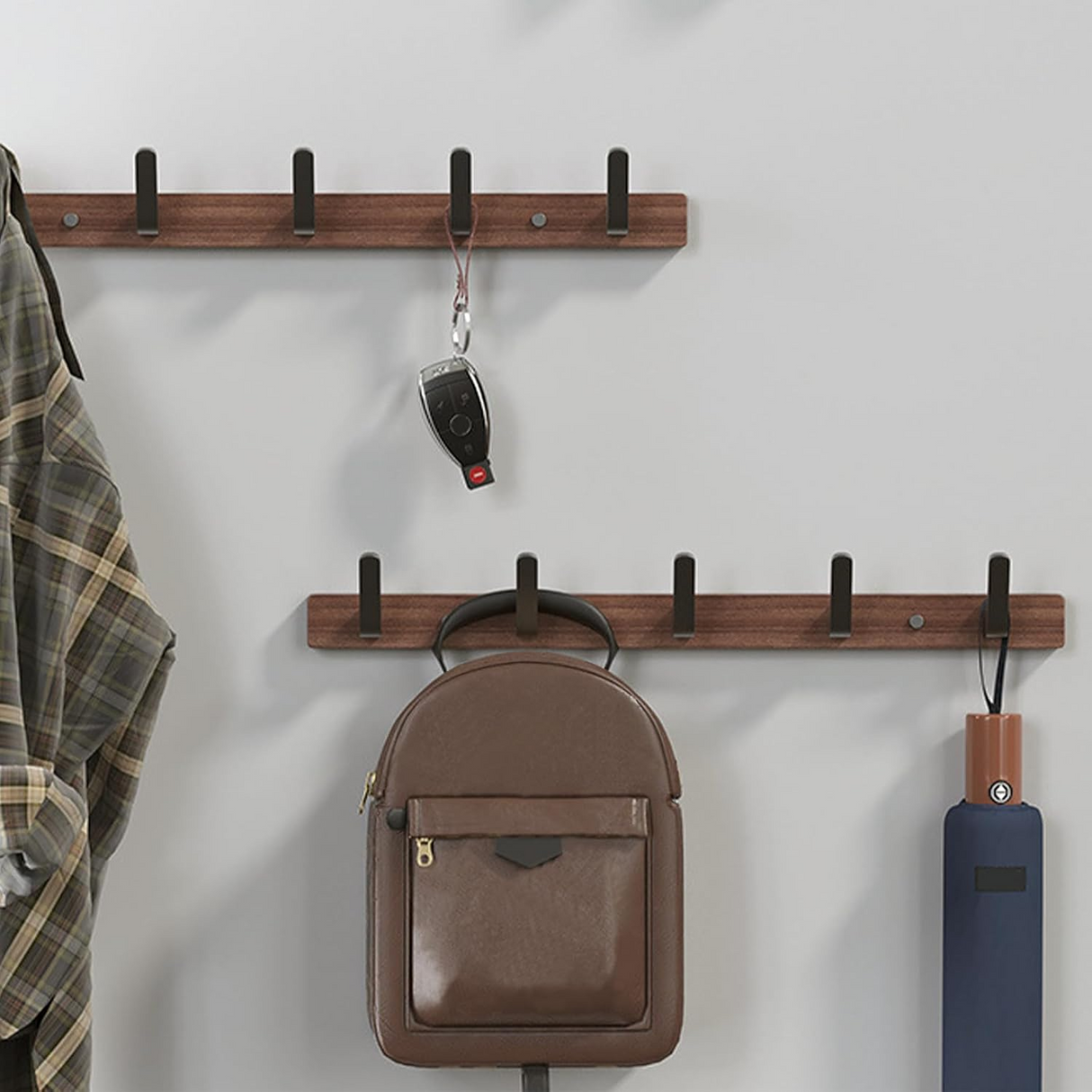 Luca Walnut & Aluminum Wall-Mounted Coat Rack