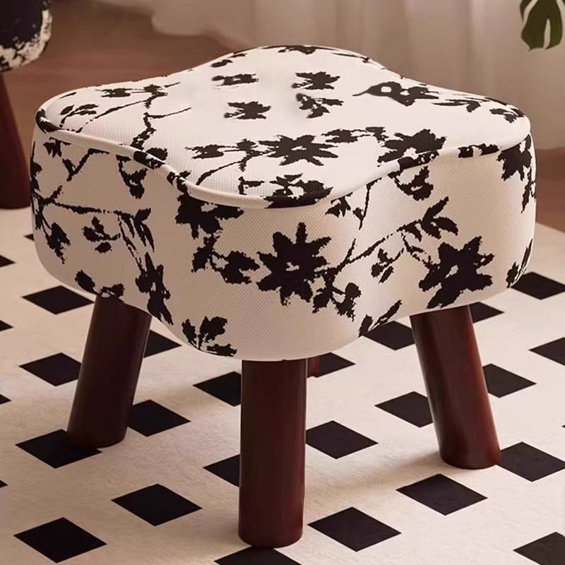 Vane Petal-Shaped Ink-Wash Floral Foot Stool