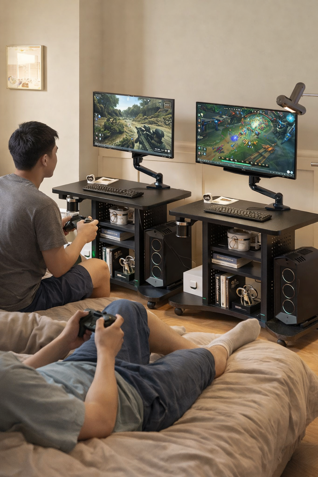 WS-50 Mobile Computer Desk with Adjustable Monitor Arm & Storage Shelves