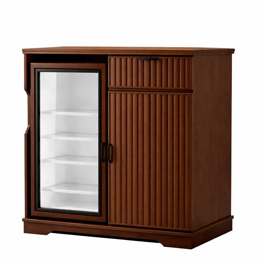 GC01 All-in-One Beverage Center: Wood Mini Fridge Station with Storage Drawer & Cabinet