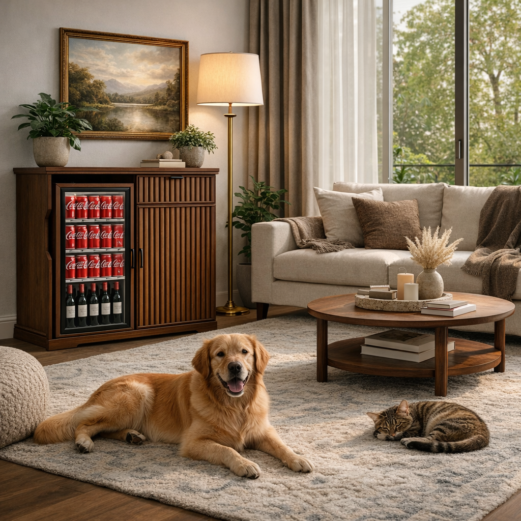 GC01 All-in-One Beverage Center: Wood Mini Fridge Station with Storage Drawer & Cabinet