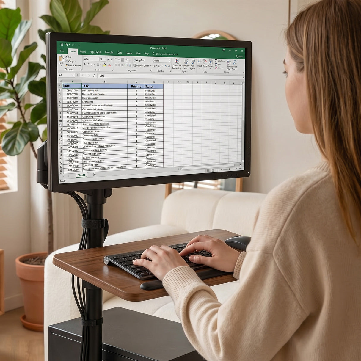 WS-40 Mobile Workstation with Monitor Arm and Keyboard Tray