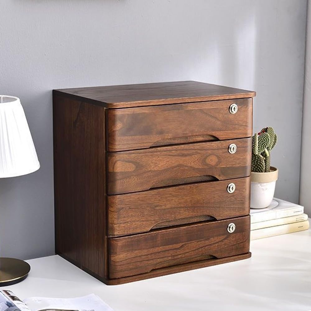 Jones Brown Vintage Lockable Wooden Desktop Filing Cabinet