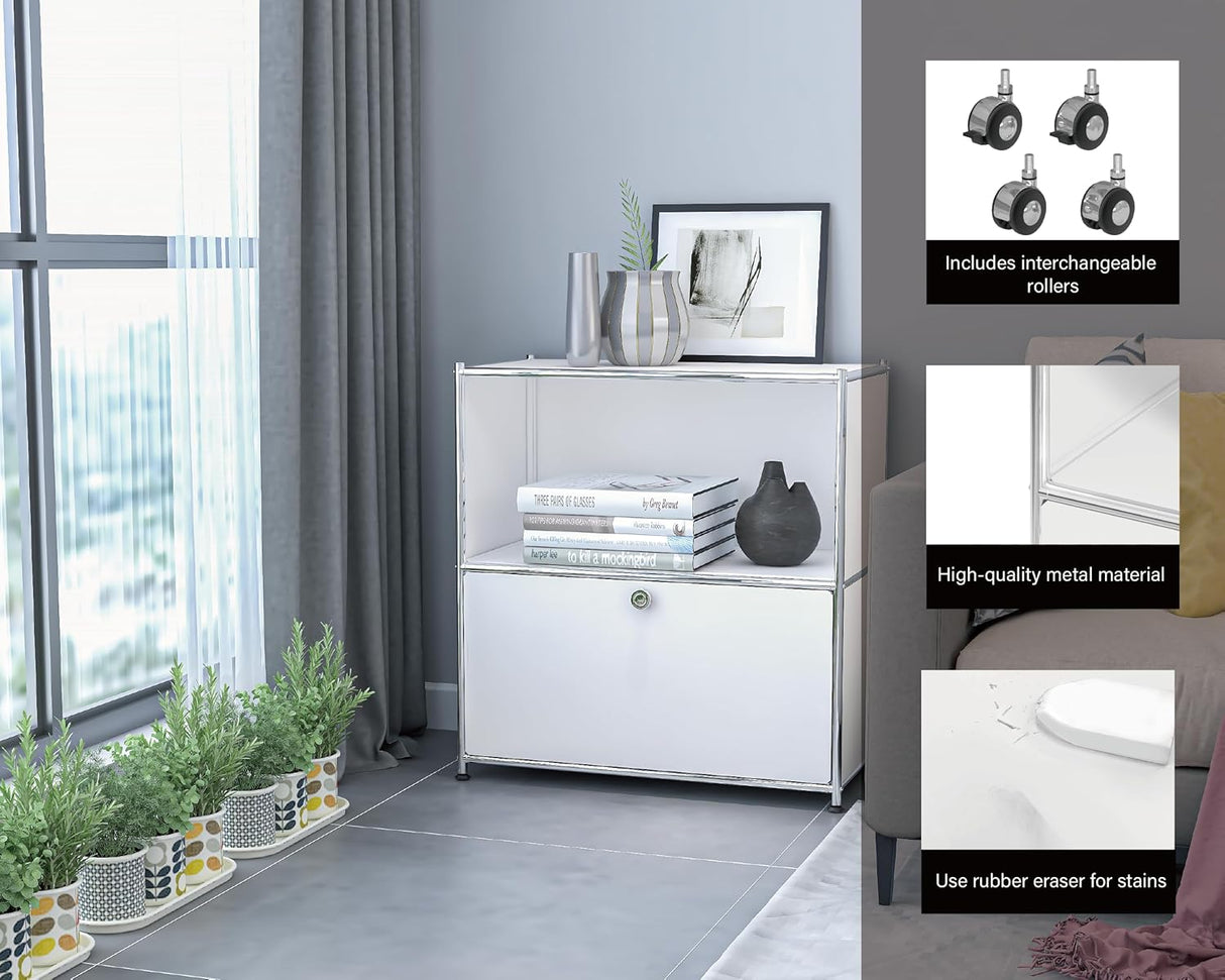 Ennio Modern White Flip-Top Side Table with Detachable Wheels