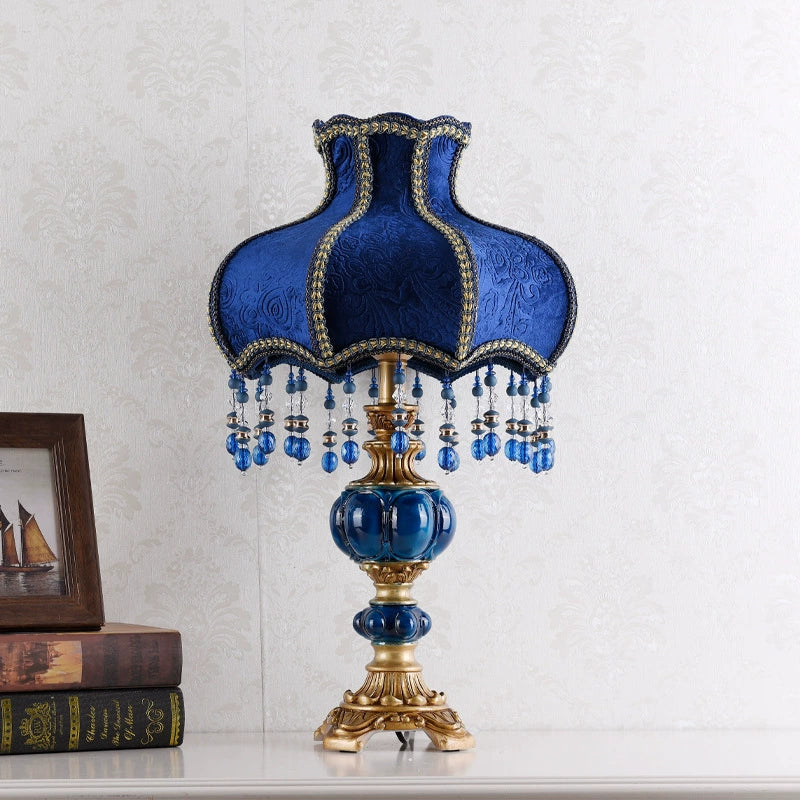 Magnus Vintage Blue Velvet Tassel Table Lamp