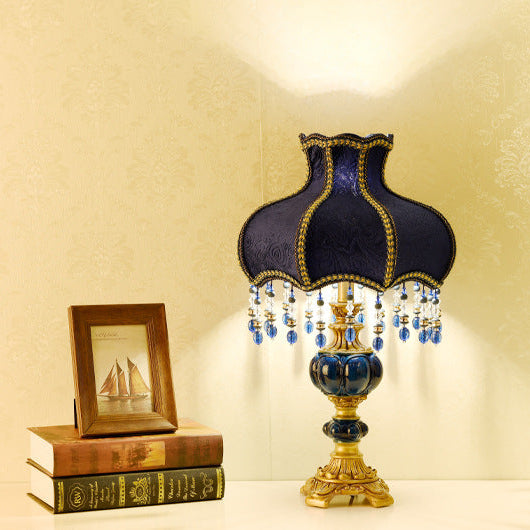 Magnus Vintage Blue Velvet Tassel Table Lamp