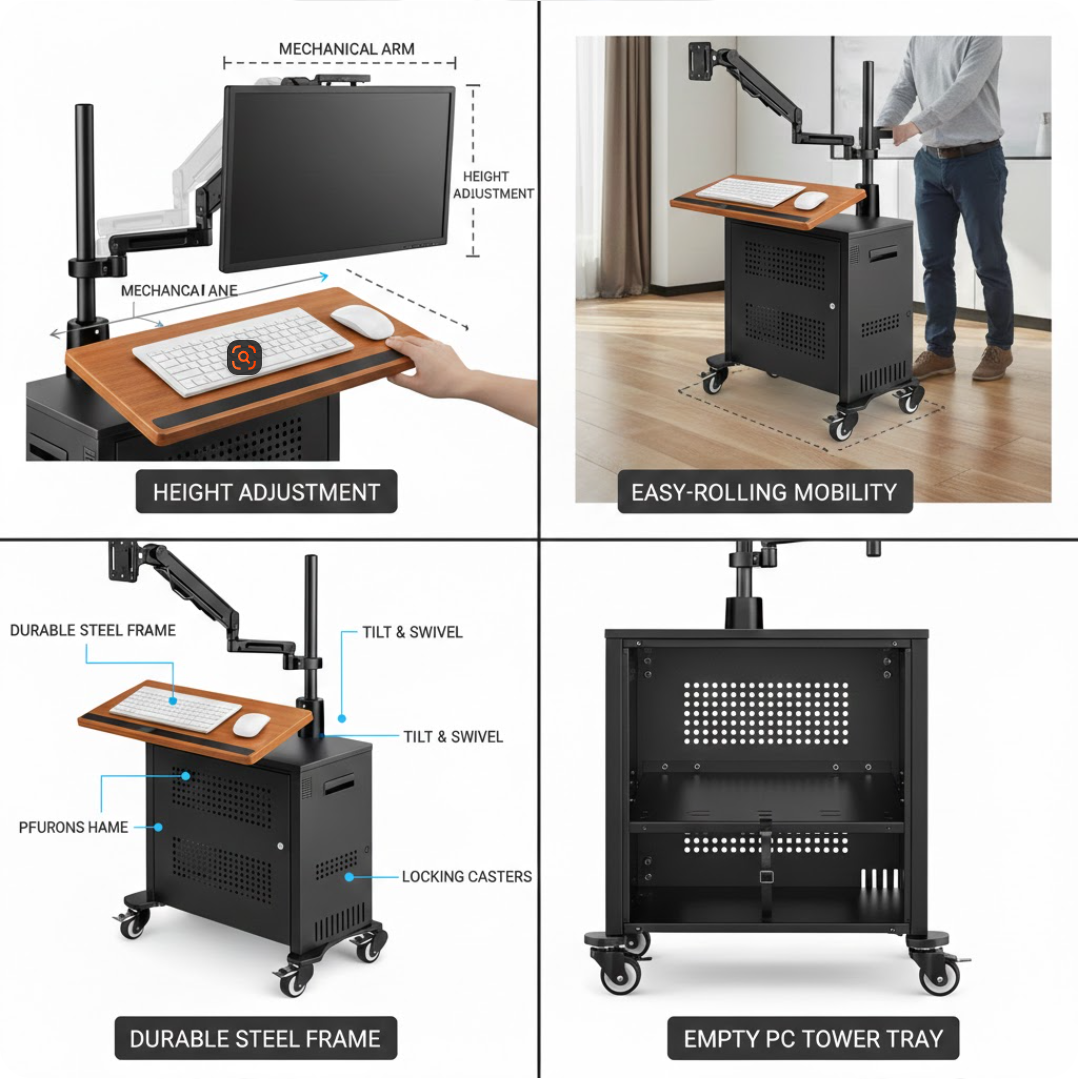 WS-40 Mobile Workstation with Monitor Arm and Keyboard Tray