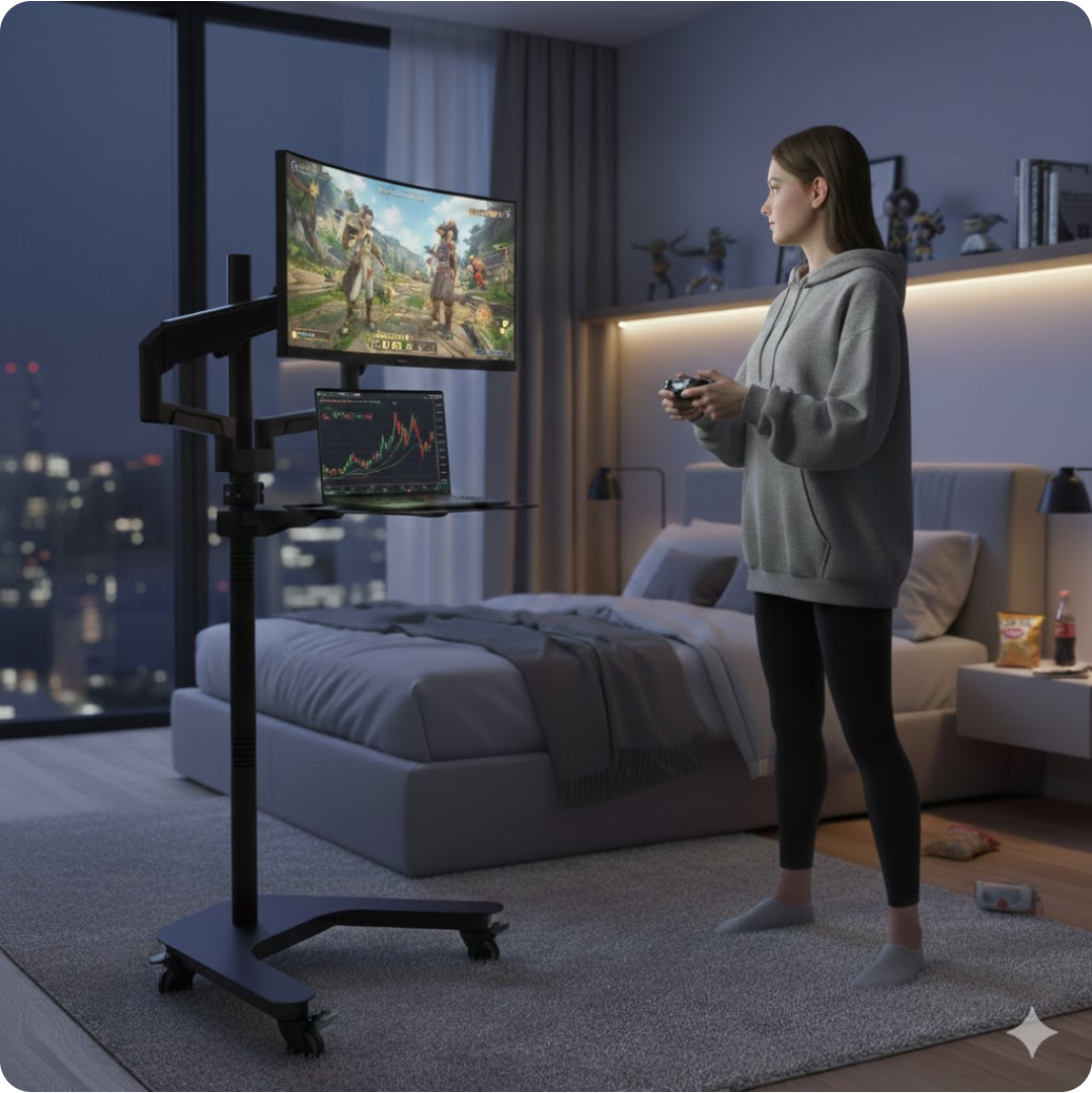 WS-40 Mobile Workstation with Monitor Arm and Keyboard Tray