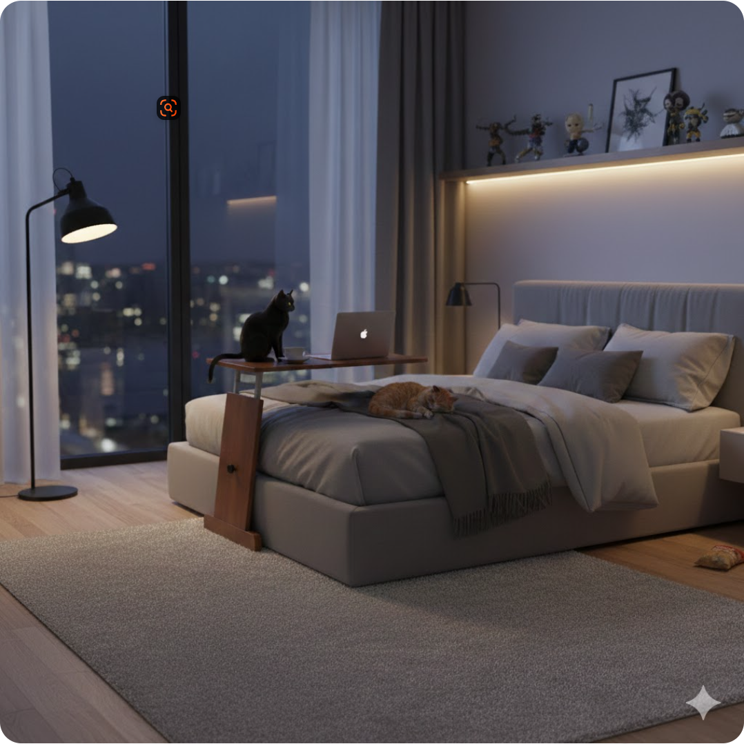 WS-80 Mobile Sit-Stand Desk - Height Adjustable C-Shaped Side Table for Bed & Sofa