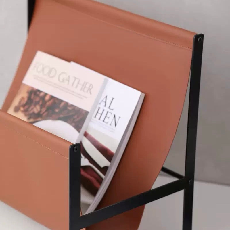 Luca Sleek Metal and Leather Magazine Rack