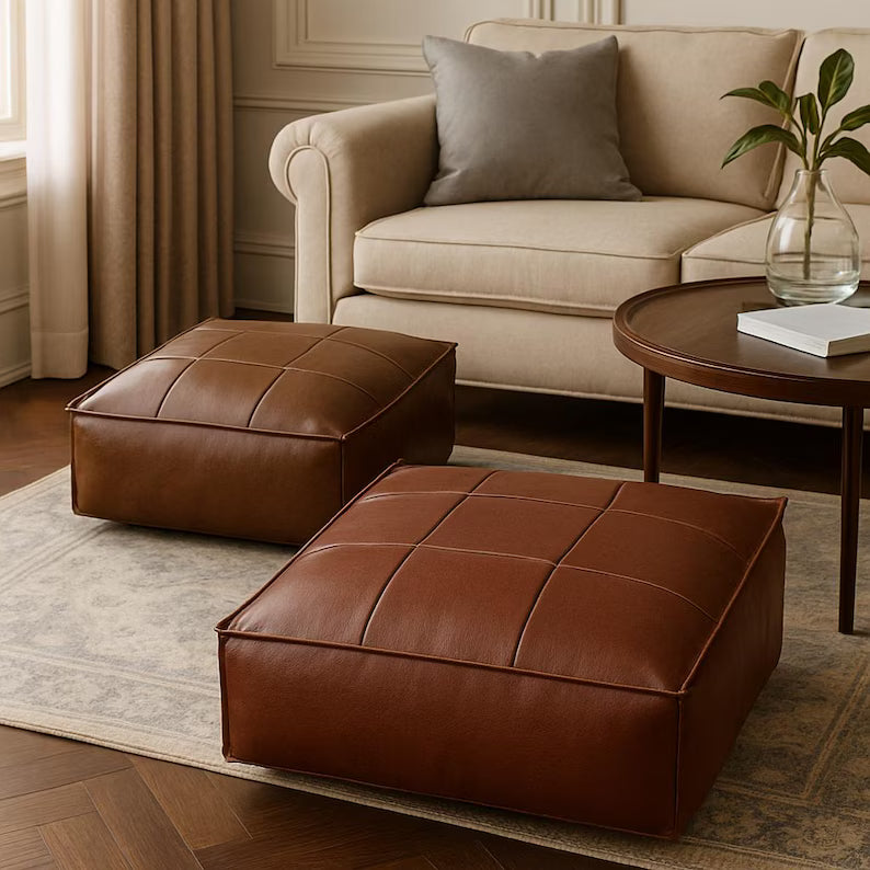 Luca Retro Leather Footstool