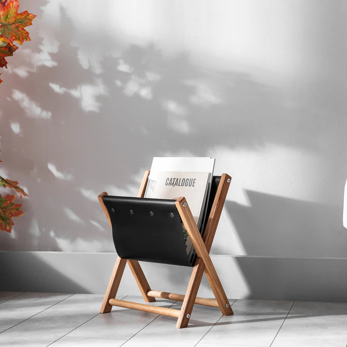 Luca Handmade Wooden & Leather Magazine Rack