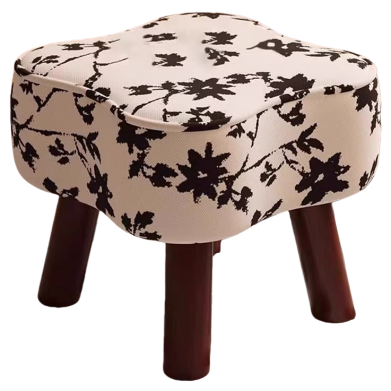 Vane Petal-Shaped Ink-Wash Floral Foot Stool