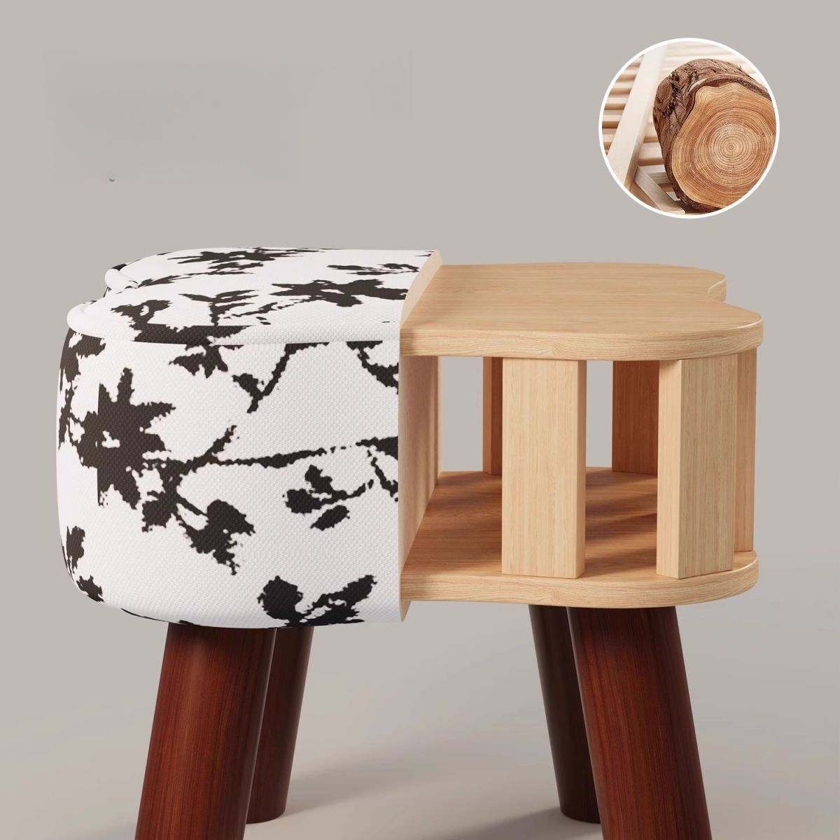 Vane Petal-Shaped Ink-Wash Floral Foot Stool