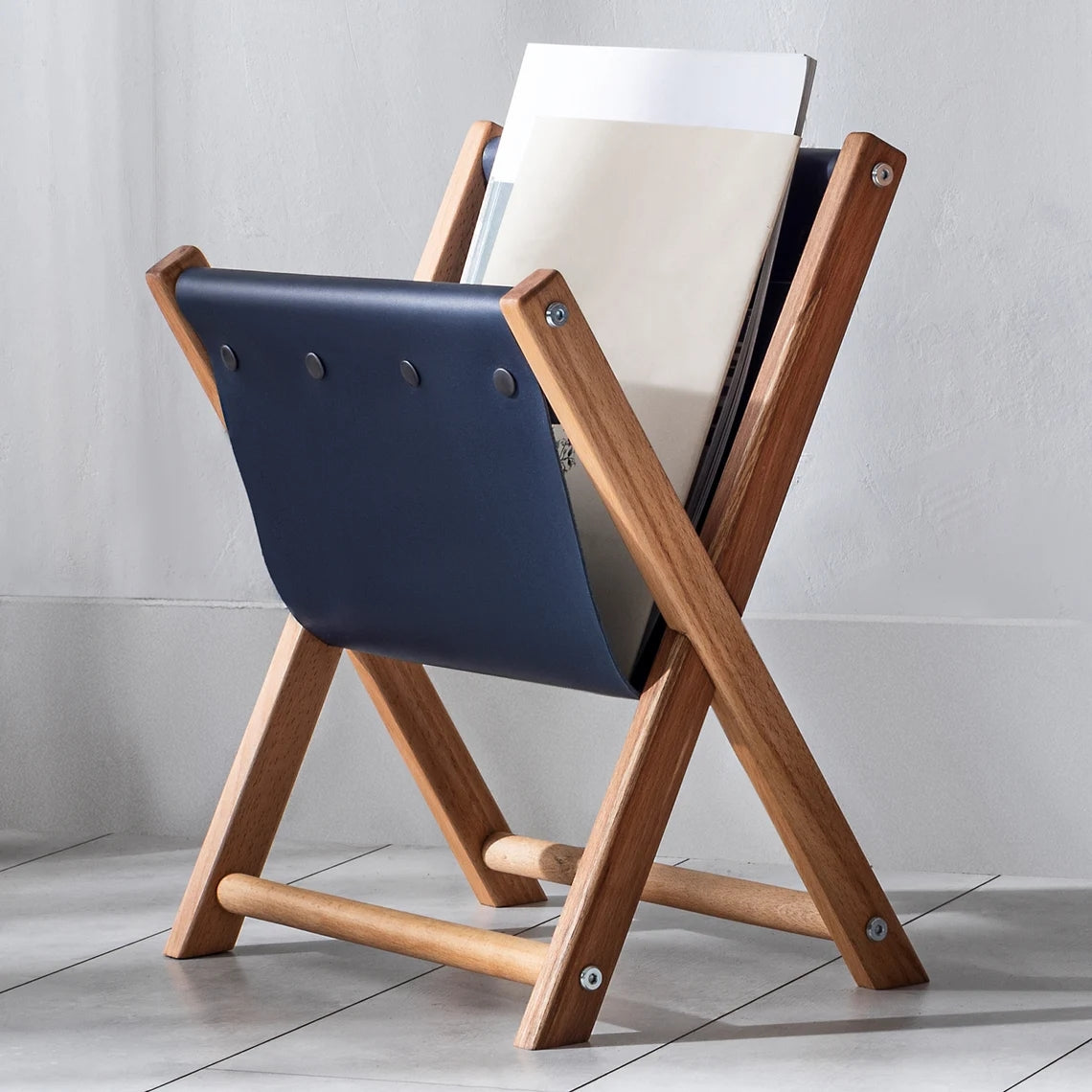Luca Handmade Wooden & Leather Magazine Rack