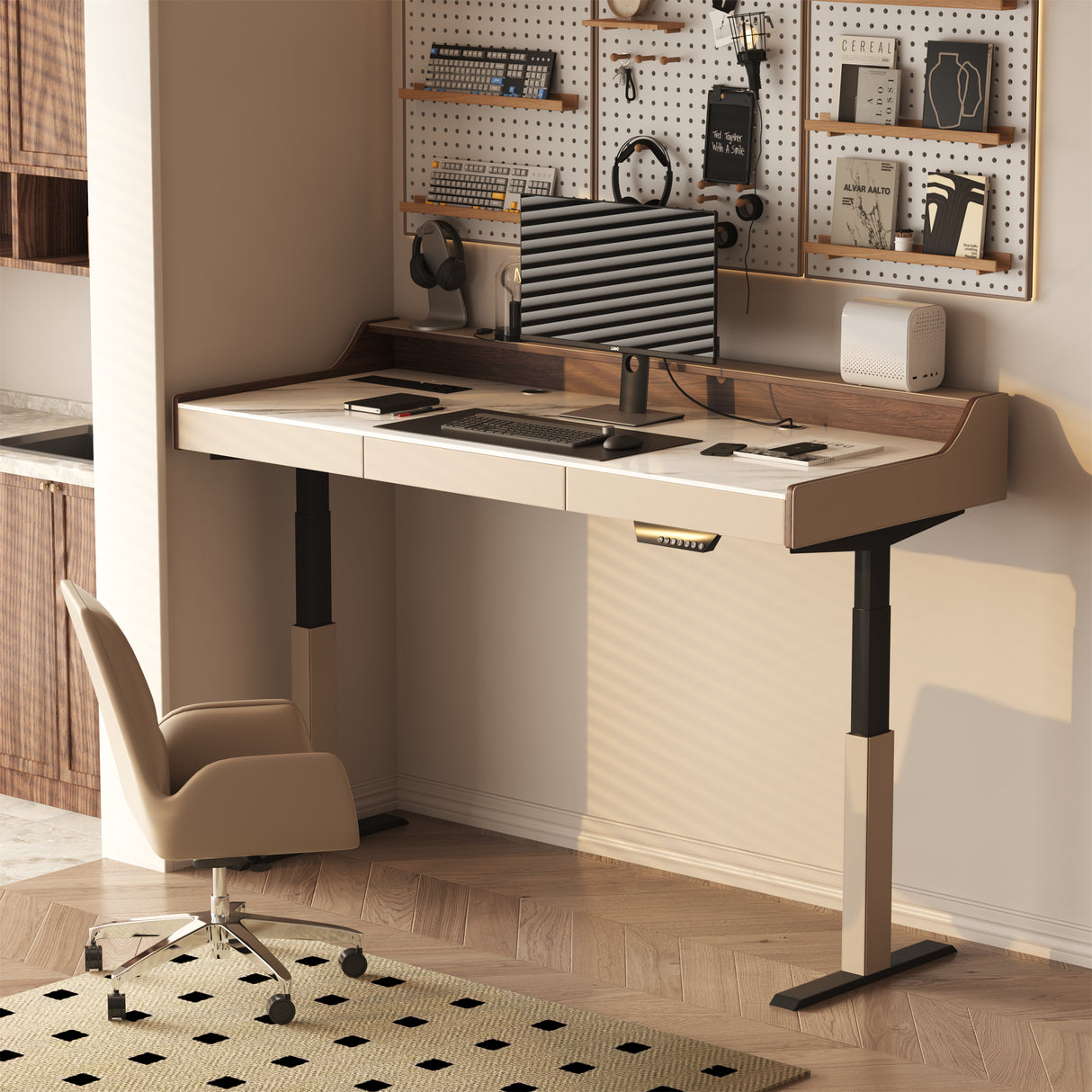 Vane Standing Desk With Drawers