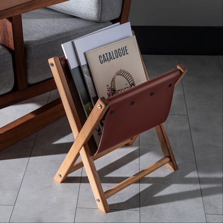 Luca Handmade Wooden & Leather Magazine Rack
