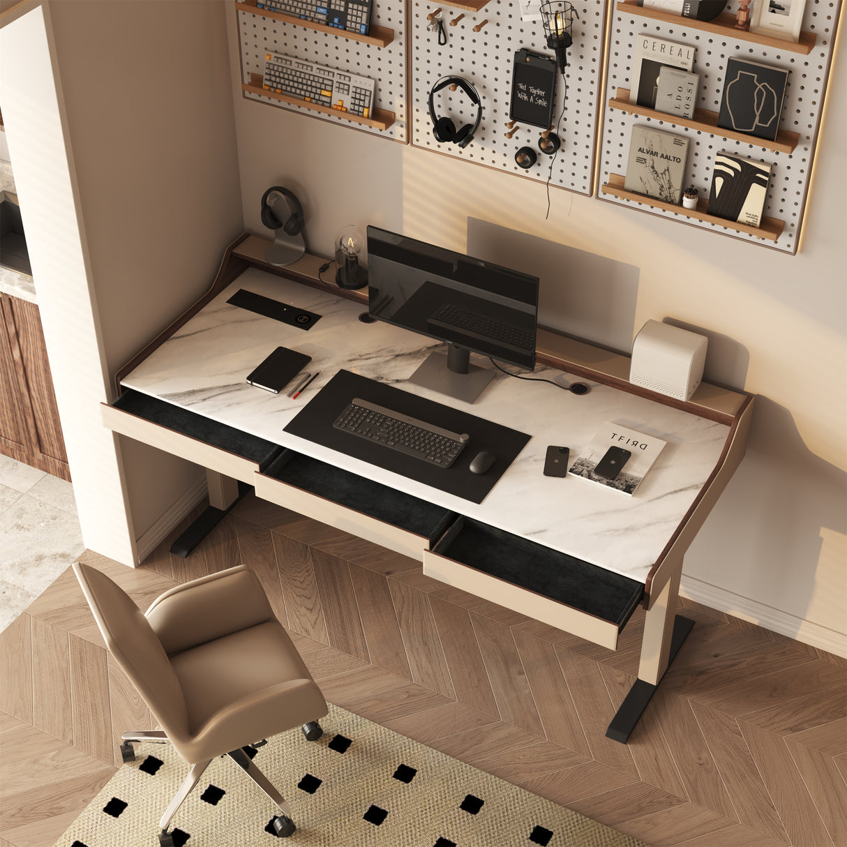 Vane Standing Desk With Drawers
