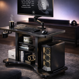 WS-50 Mobile Computer Desk with Adjustable Monitor Arm & Storage Shelves