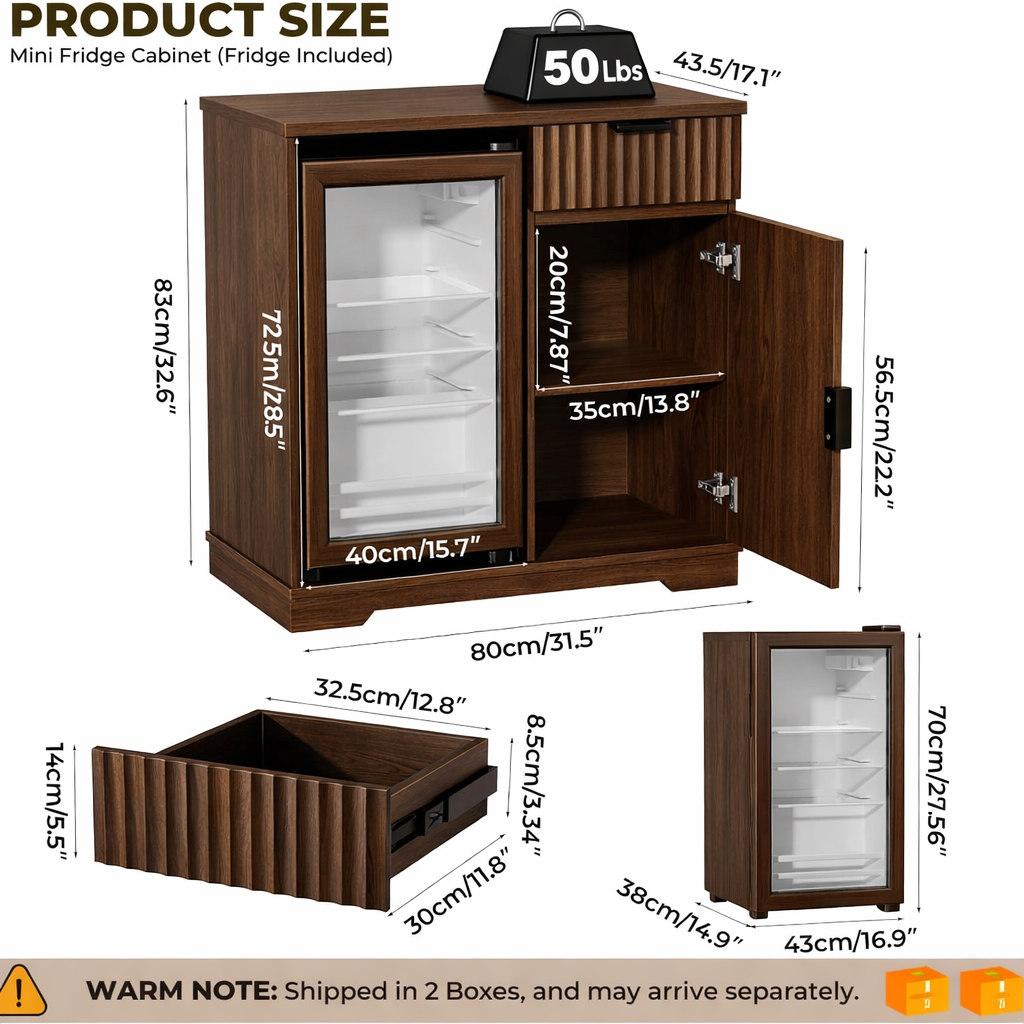 GC01 All-in-One Beverage Center: Wood Mini Fridge Station with Storage Drawer & Cabinet