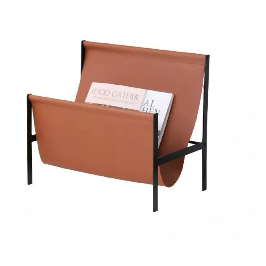 Luca Sleek Metal and Leather Magazine Rack