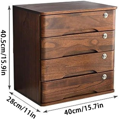 Jones Brown Vintage Lockable Wooden Desktop Filing Cabinet