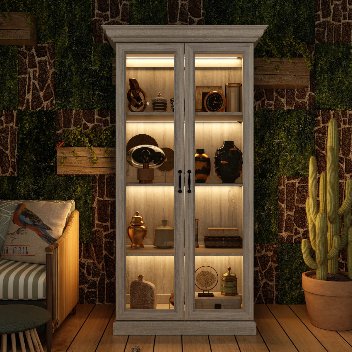 Coast Grey Oak Glass Door Display Cabinet