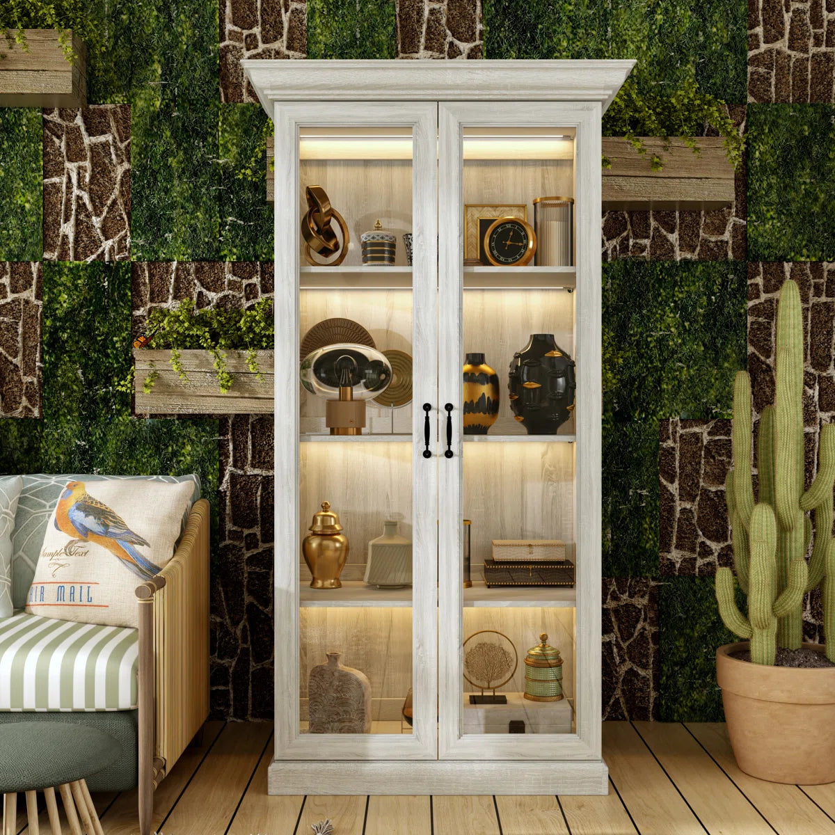 Coast Grey Oak Glass Door Display Cabinet