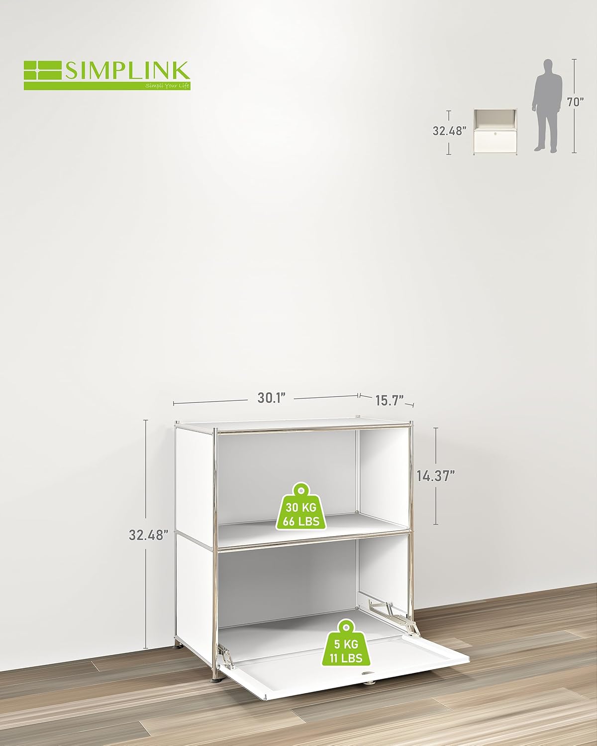 Ennio Modern White Flip-Top Side Table with Detachable Wheels