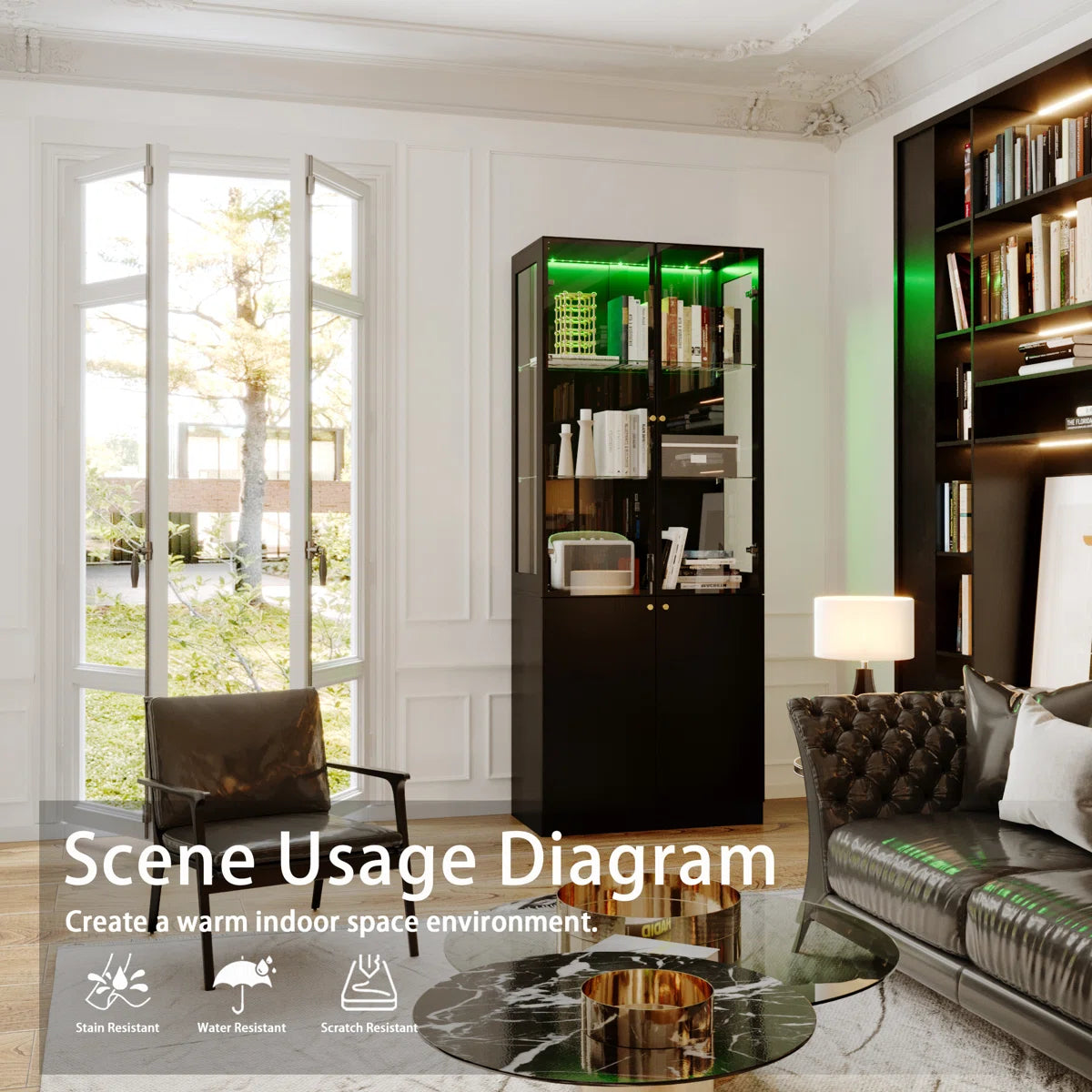 Evan LED Light Strip Glass Door Curio Display Cabinet