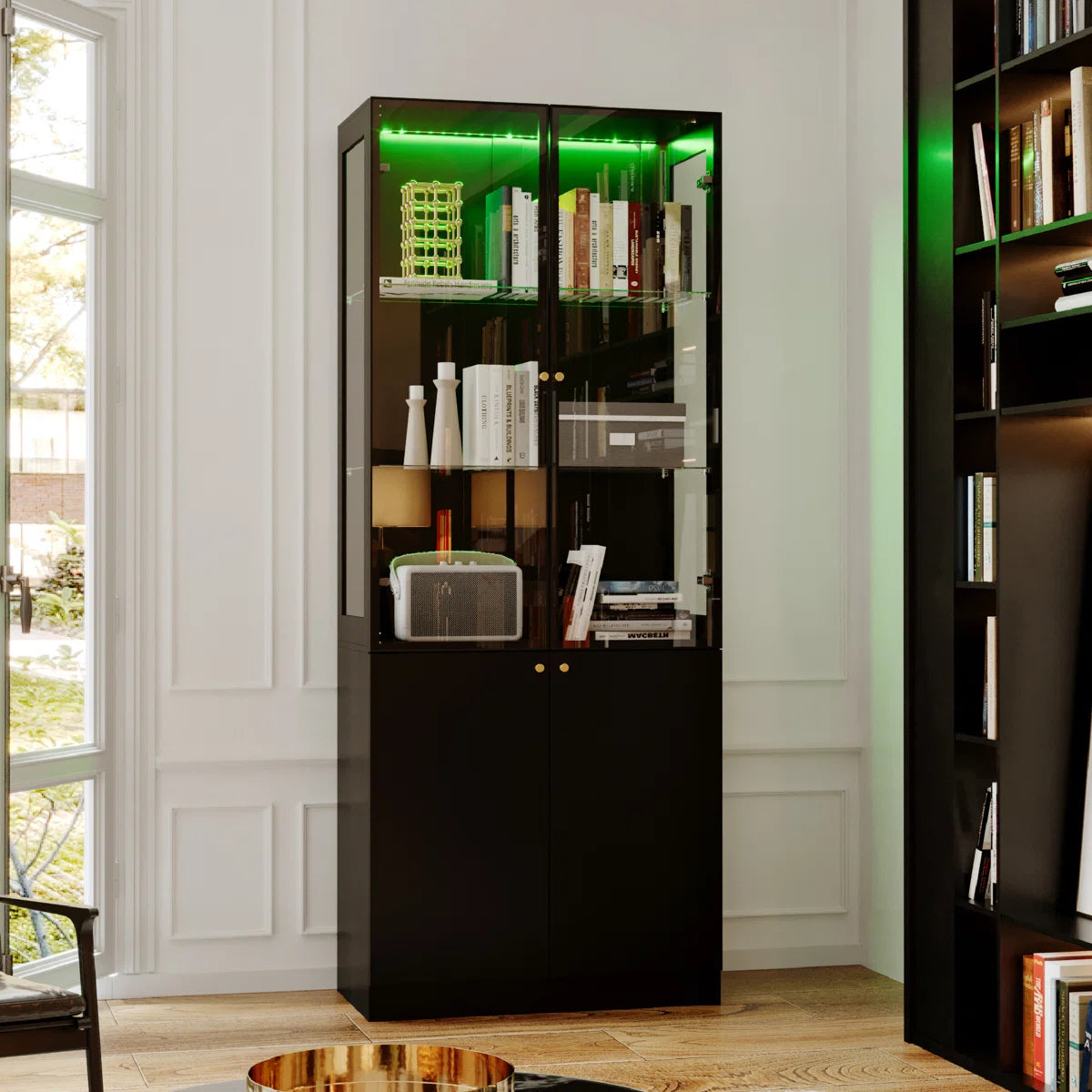 Evan LED Light Strip Glass Door Curio Display Cabinet