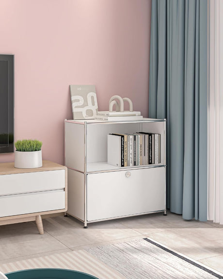 Ennio Modern White Flip-Top Side Table with Detachable Wheels