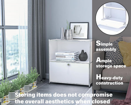 Ennio Modern White Flip-Top Side Table with Detachable Wheels