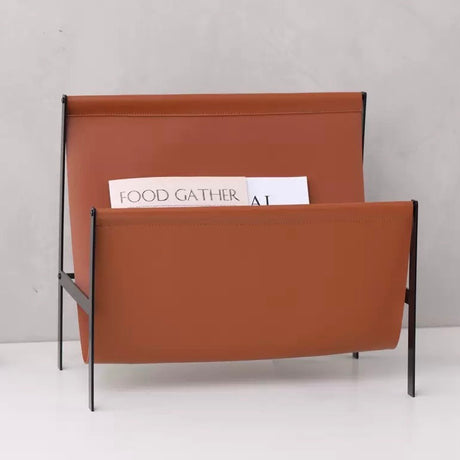 Luca Sleek Metal and Leather Magazine Rack