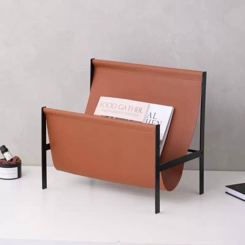 Luca Sleek Metal and Leather Magazine Rack