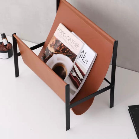 Luca Sleek Metal and Leather Magazine Rack