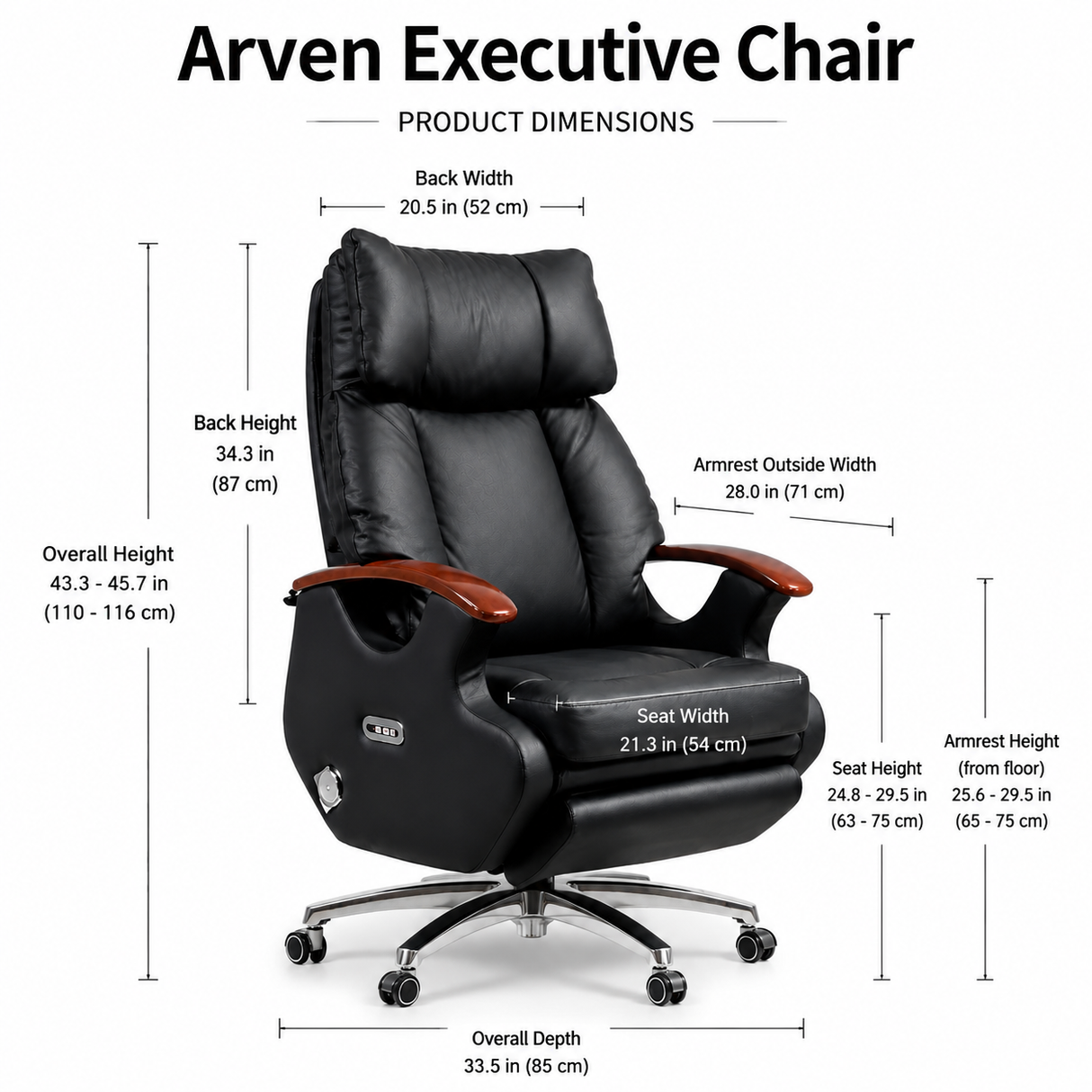 ARVEN Premium Leather Executive Chair –SIZE