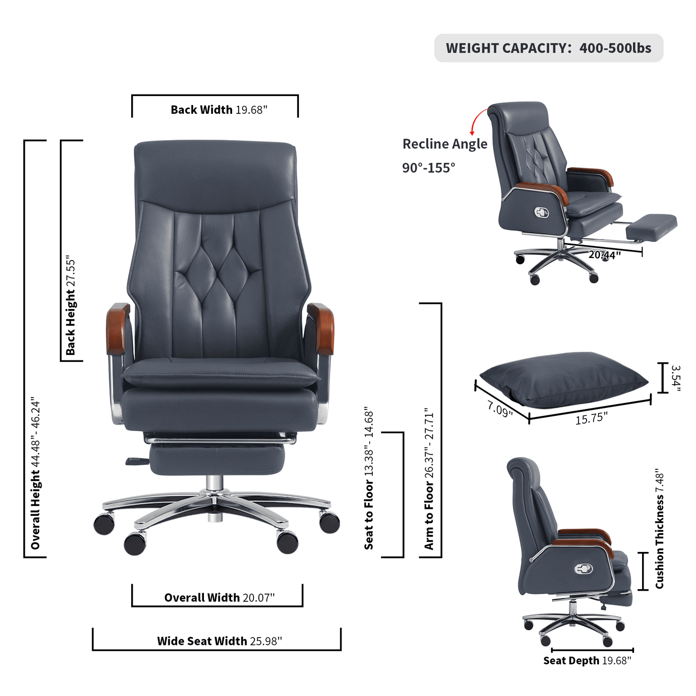 Cameron Massage Office Chair - grey - dimension