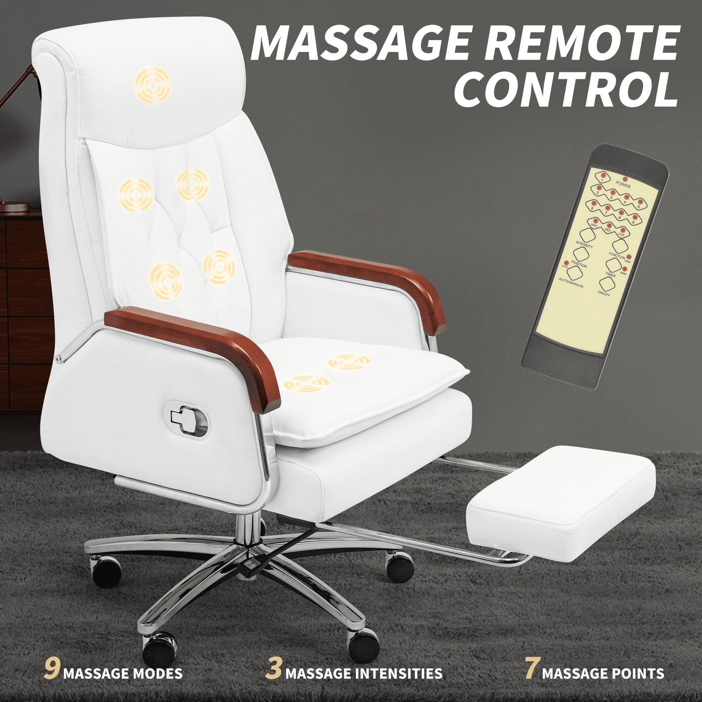 Cameron Massage Office Chair - white - massage control