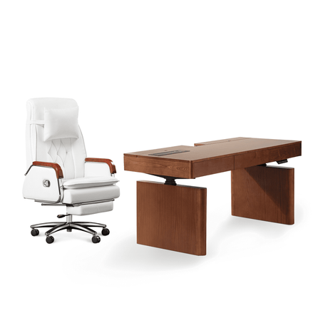 Cameron Massage Chair(white)+ Cellier Standing Desk Bundle(walnut)