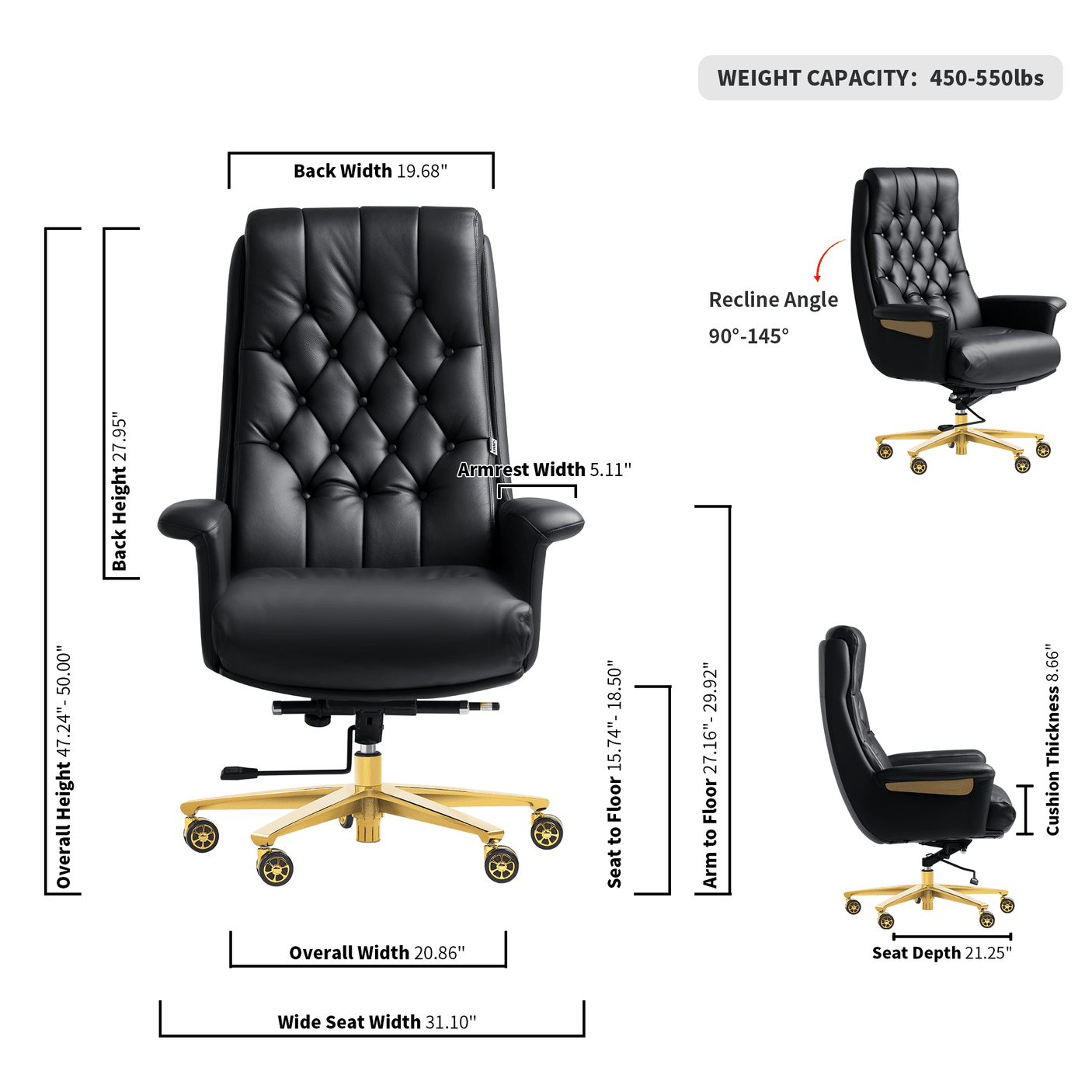Cellier massage office chair-black-dimension