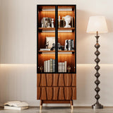 Ennio Keit Mid Century Modern Tall Kitchen Hutch Display Cabinet