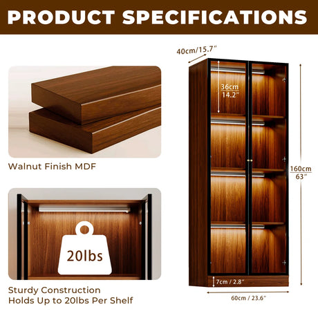 Ennio Keit Mid Century Modern Tall Kitchen Hutch Display Cabinet