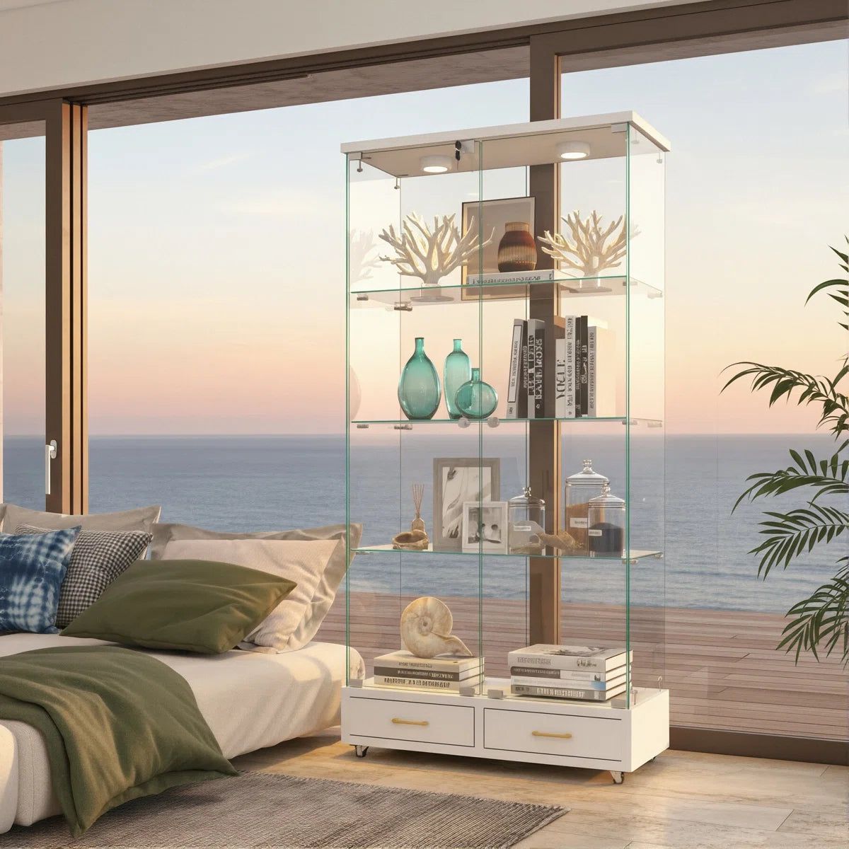 Cameron MDF & Tempered Glass Curio Display Cabinet