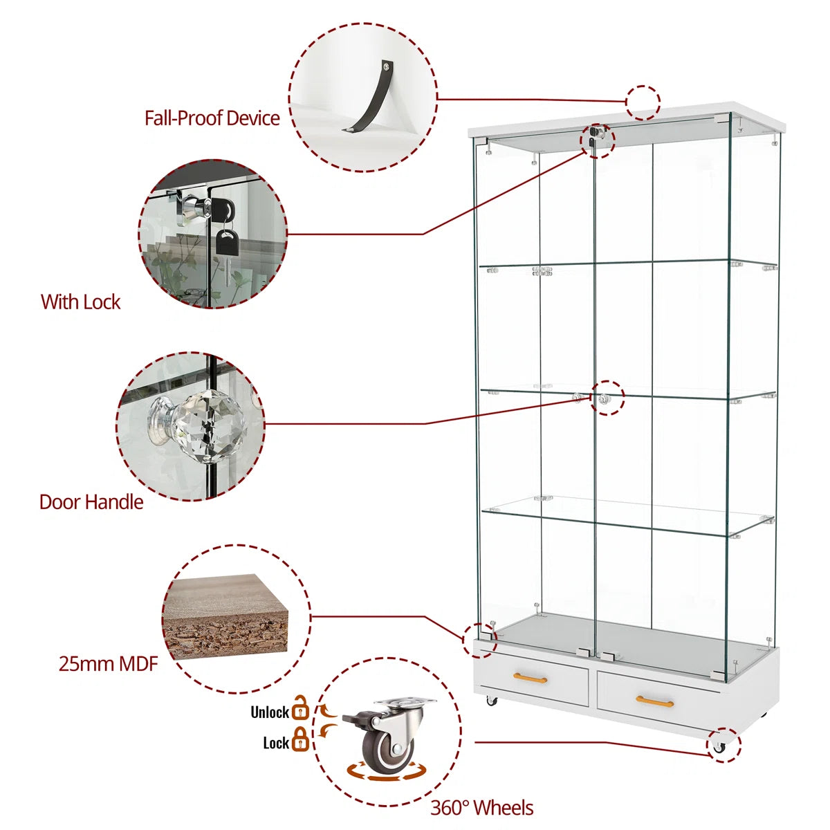 Cameron MDF & Tempered Glass Curio Display Cabinet