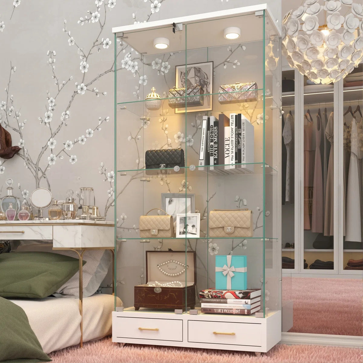 Cameron MDF & Tempered Glass Curio Display Cabinet