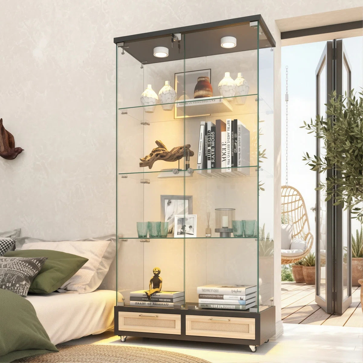 Cameron MDF & Tempered Glass Curio Display Cabinet