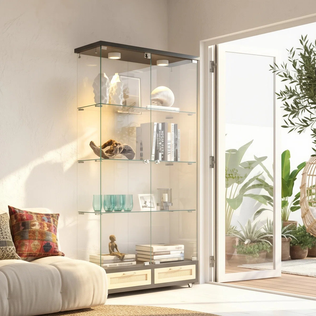 Cameron MDF & Tempered Glass Curio Display Cabinet