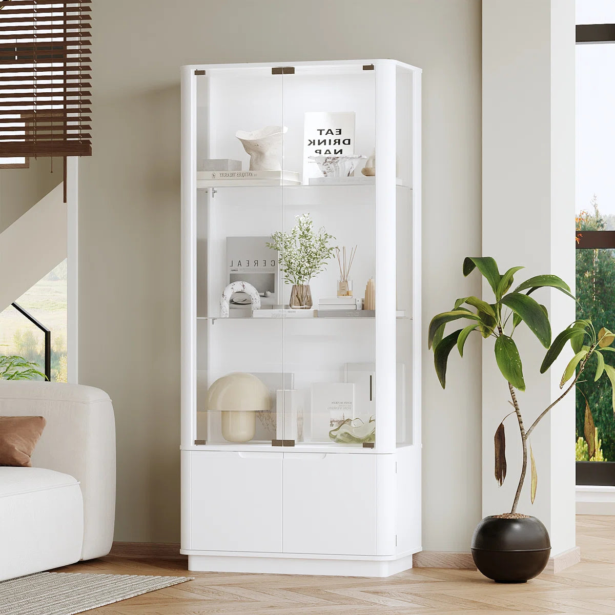 Luca White LED Illuminated Glass Door Display Cabinet